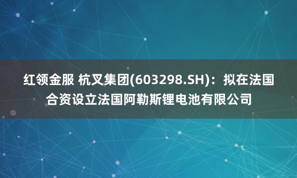 红领金服 杭叉集团(603298.SH)：拟在法国合资设立法国阿勒斯锂电池有限公司
